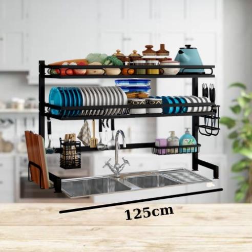 Kệ Chén Bát Thông Minh - Trạn Bát Đĩa Dài 125cm VIE FURNITURE Sơn Đen Tĩnh Điện Cao Cấp Cực Tiện Ích