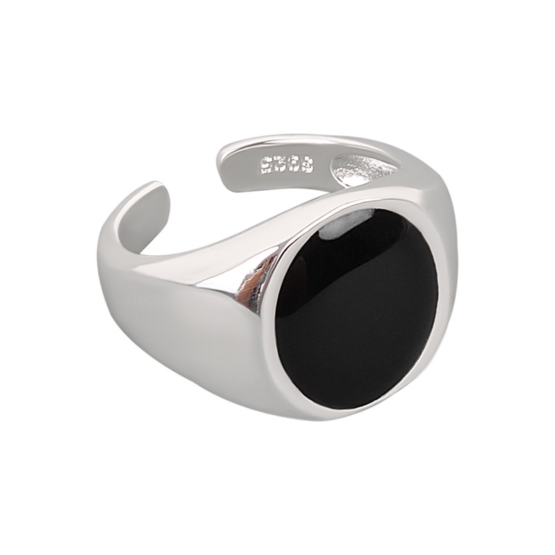 Nhẫn nam nữ tròn unisex Punstore màu bạc thời trang chất Titan đẹp đơn giản không gỉ - Nhẫn Black Oval