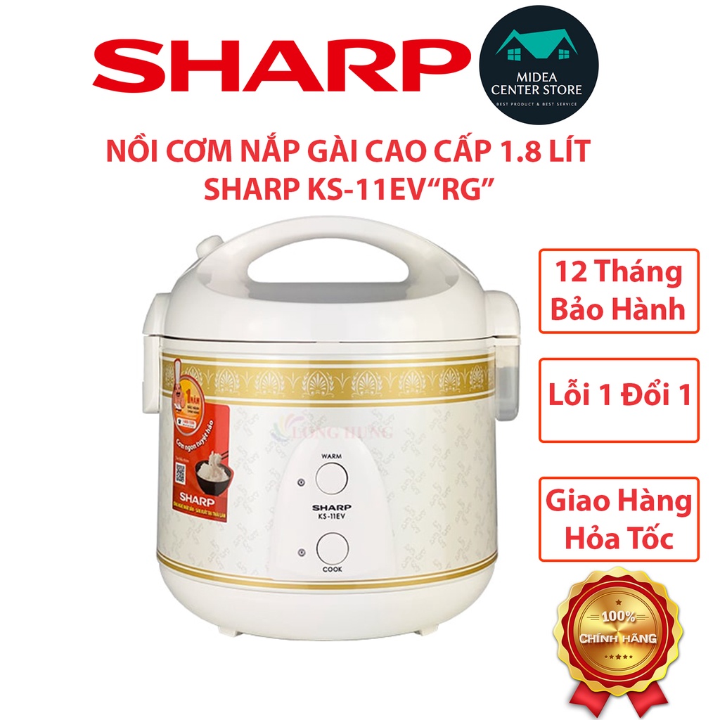 [Chính Hãng] Nồi cơm điện nắp gài Sharp 1,8 lít KS-11EV“RG”, lỗi 1 đổi 1, bảo hành 12 tháng toàn quốc