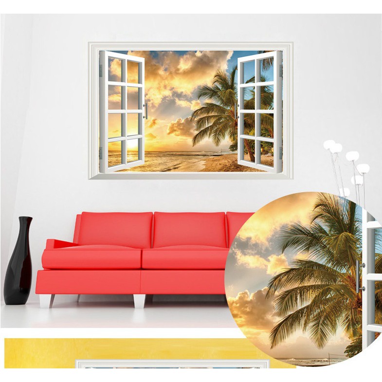 Decal Cửa sổ Hawaii dán tường đẹp - PVC vinyl - DCS025