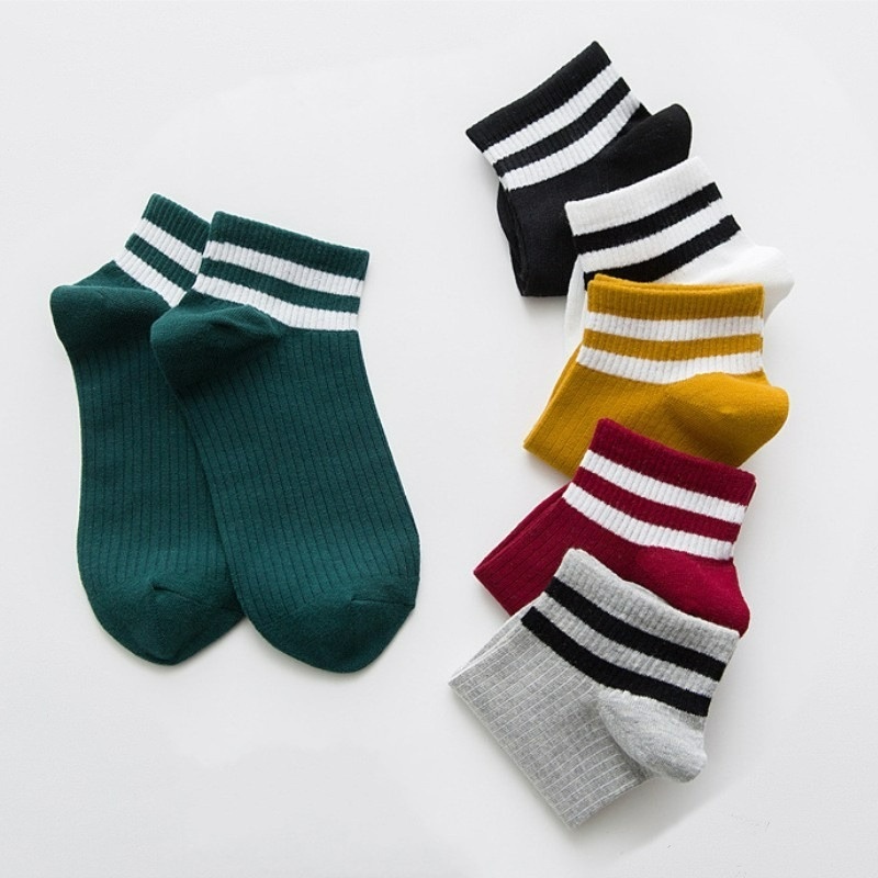 Vớ Thể Thao cotton Cổ Thấp Kẻ Sọc 6 Màu Sắc Thời Trang Xuân Thu Cho Nữ