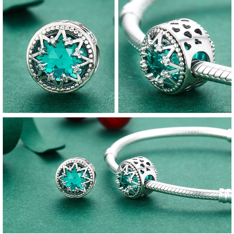 Hạt xỏ vòng tay Bamoer Scc308 bằng bạc 925 họa tiết bông tuyết đính đá sang trọng