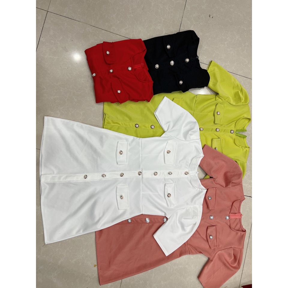 Váy đầm nữ cổ tròn cài nút ,giả túi chất liệu umi cao cấp mặc tôn dáng thời trang năng động trẻ trung