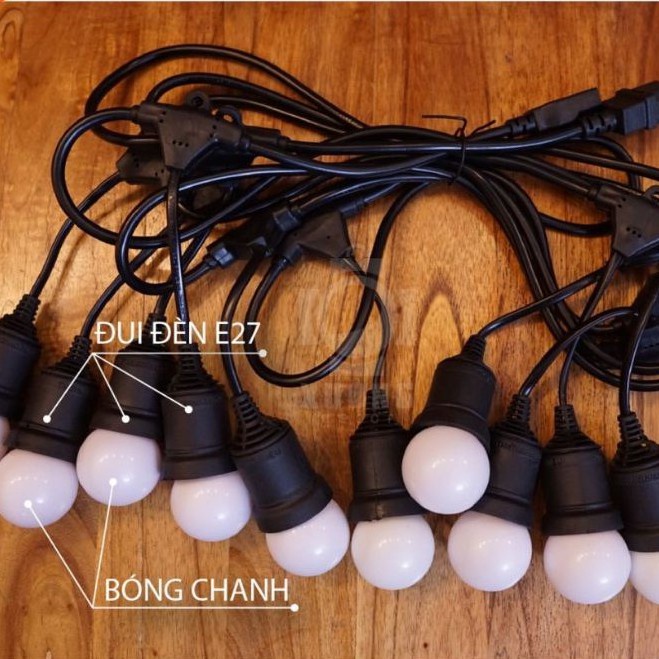 Dây đui đèn trang trí chống nước 10 mét 20 bóng, 5 mét 10 bóng, trang trí quán cà phê, cửa hàng, sân vườn