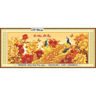 Tranh thêu chữ thập chim công phu thê viên mãn 195*80cm