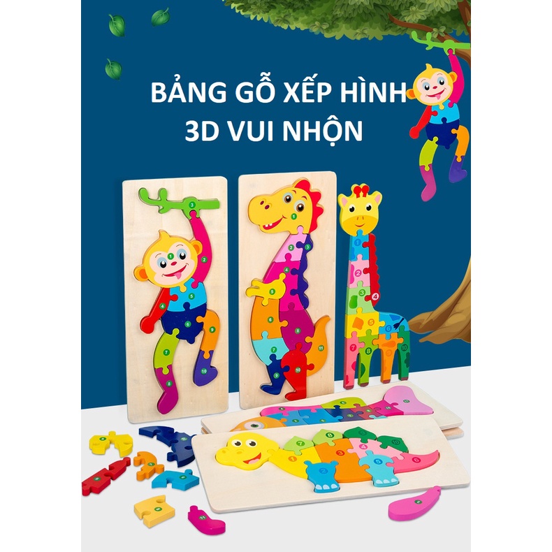 Đồ Chơi Ghép Hình Gỗ Nổi 3D 12 Chủ Đề Giáo cụ Montessori phát triển tư duy và vận động tinh thần