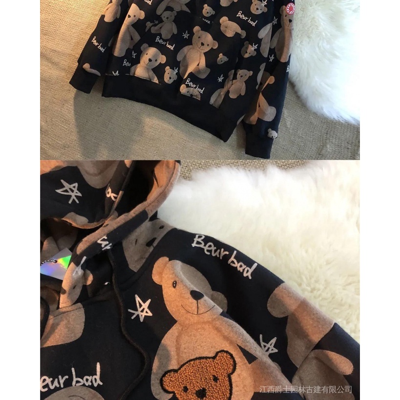 Áo khoác hoodie dáng rộng thêu hình gấu dễ thương | BigBuy360 - bigbuy360.vn