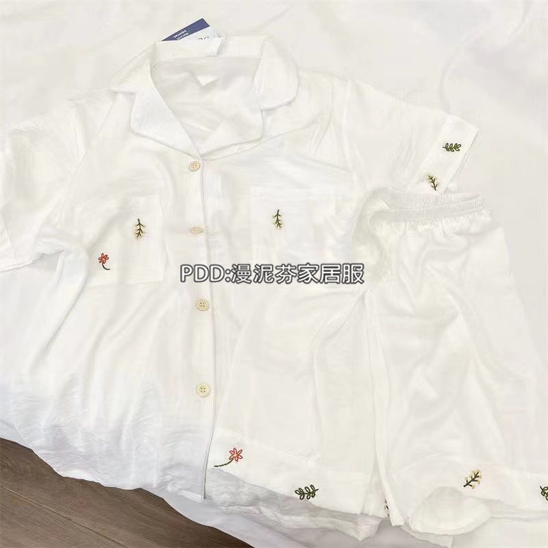 Set đồ ngủ mặc ở nhà quần ngắn vải lụa lạnh dáng rộng đơn giản phiên bản Hàn Quốc thời trang hè cao cấp cho nữ