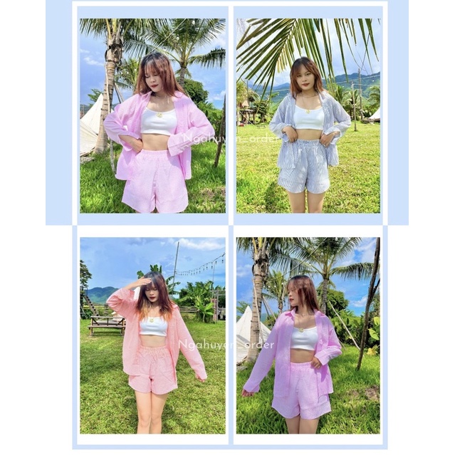 Nguyên set SƠMI XỐP màu pastel dài tay năng động thời trang mua hè 2022 ( Kèm tặng 01 áo ba lỗ bozip)