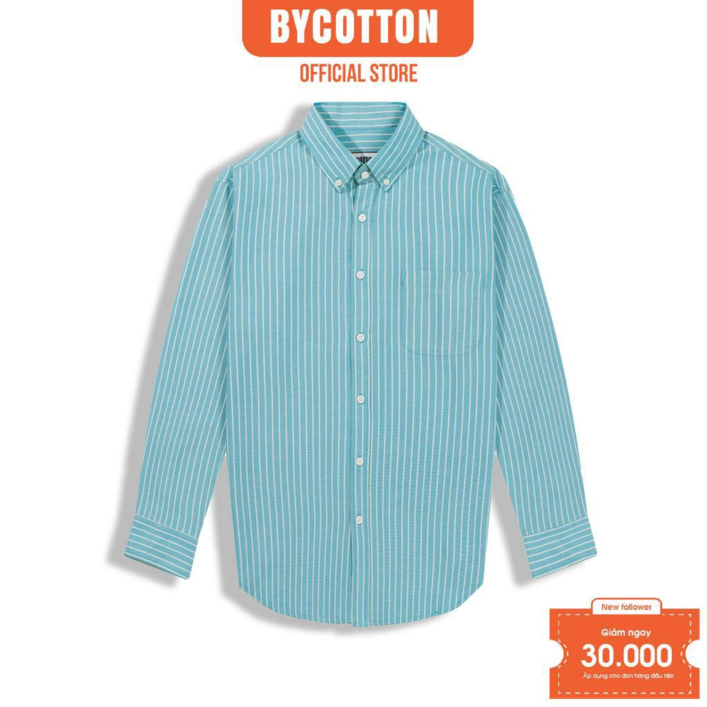 Áo Sơ Mi Nam Dài Tay Xanh Lục Lam Phối Sọc BY COTTON Blue Cyan Stripes Oxford