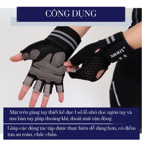 Găng Tay Nam, Nữ Tập Gym Chính Hãng Aolikes Có Cuốn Hở Bàn AL113B
