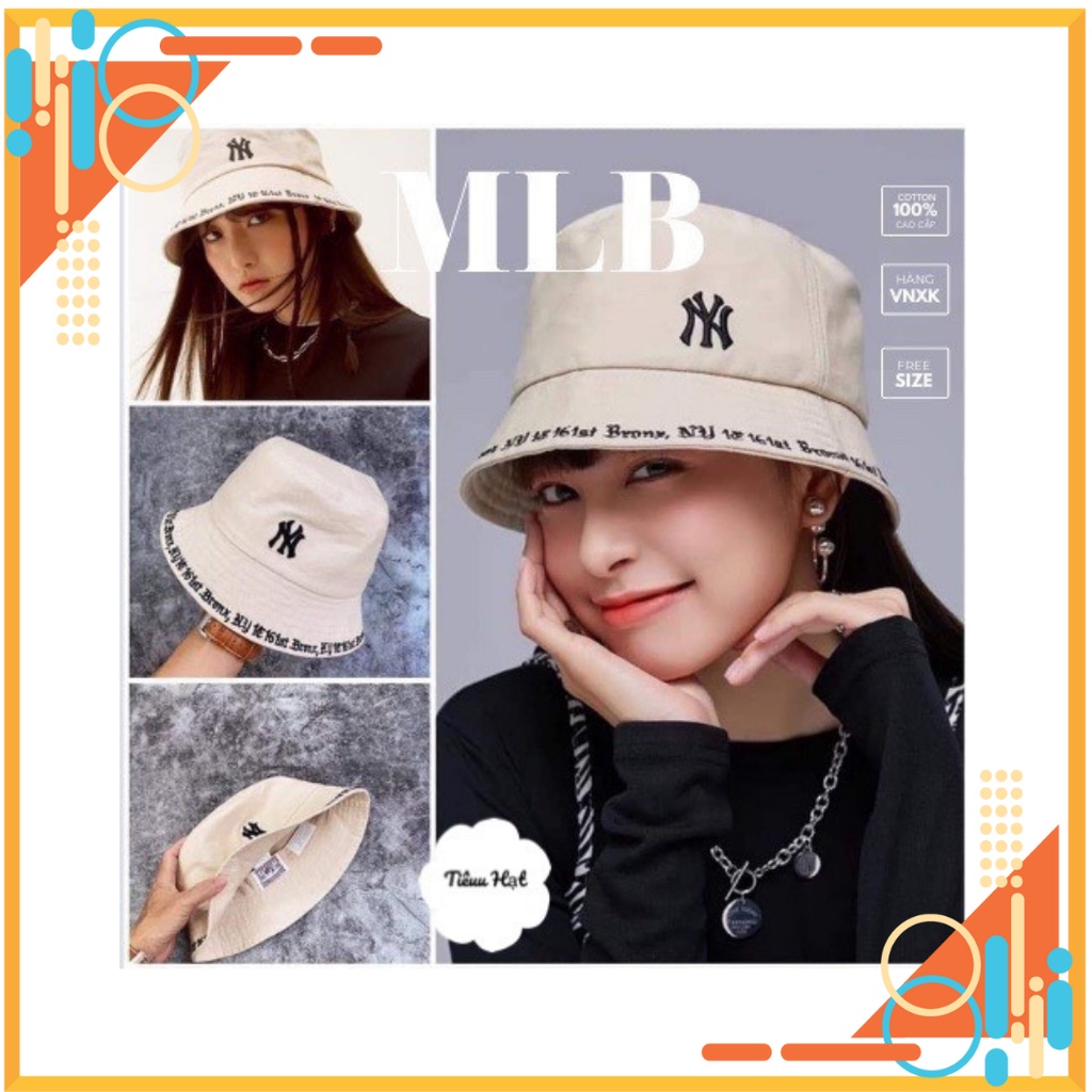 Mũ bucket vải NY thời trang cao cấp 2 màu trắng đen unisex