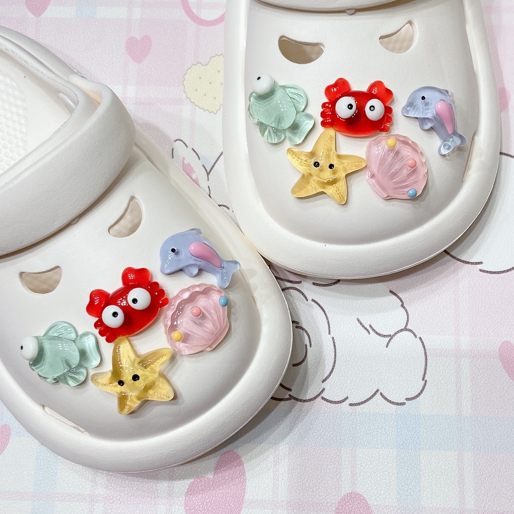 Sticker crocs Shoe Decoration for crocs đế caoSet 10 Mặt Dây Chuyền Trong Suốt Hình Cá Biển Dễ Thương diy