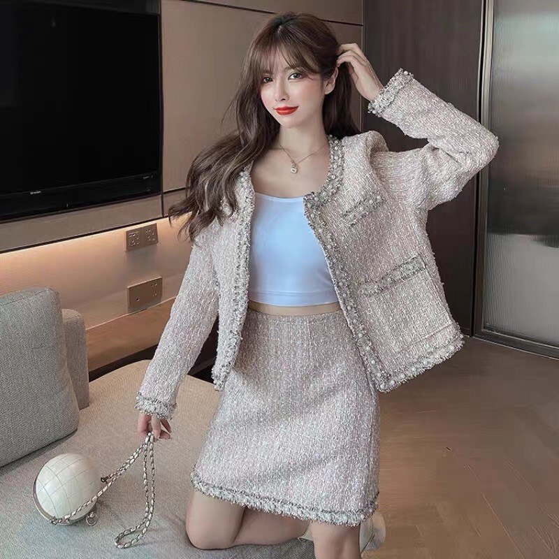 Set dạ tweed xước ghi đá