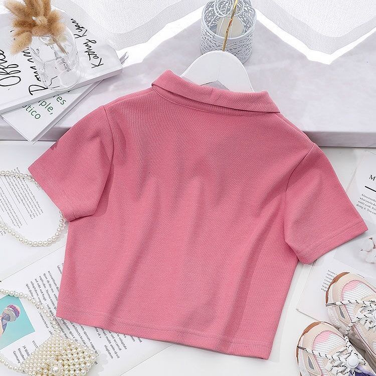 Áo Thun Polo Tay Ngắn Bằng Cotton Nguyên Chất 2022 Thời Trang Mùa Hè Hàn Quốc Dành Cho Bé Gái