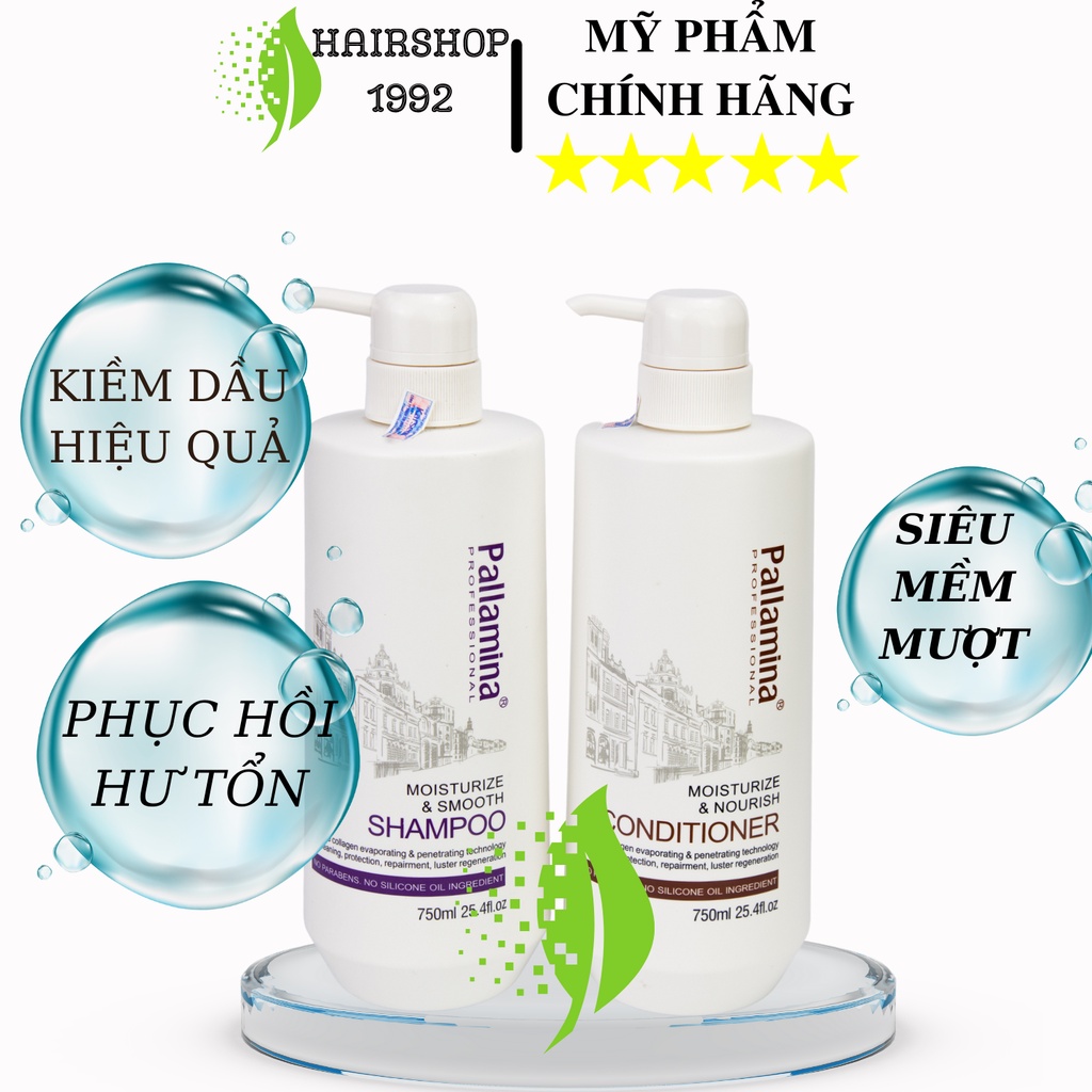 Dầu gội dầu xả keratin colagen Pallamina kiềm dầu phục hồi tóc hư tổn | Bộ dầu gội xả 750ml * 2