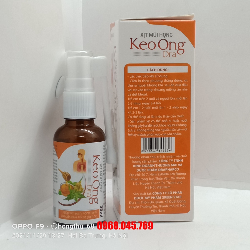 Xịt mũi họng Keo Ong Dra - Giúp làm sạch, ngăn ngừa vi khuẩn, hỗ trợ giảm ho chai 30ml