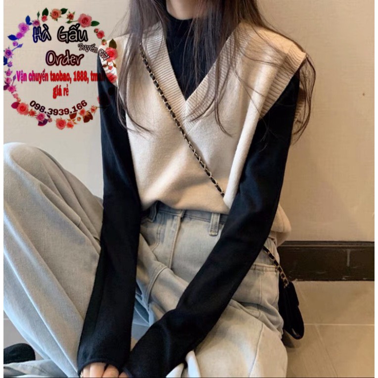 Áo gile cổ tim phong cách Hàn Quốc