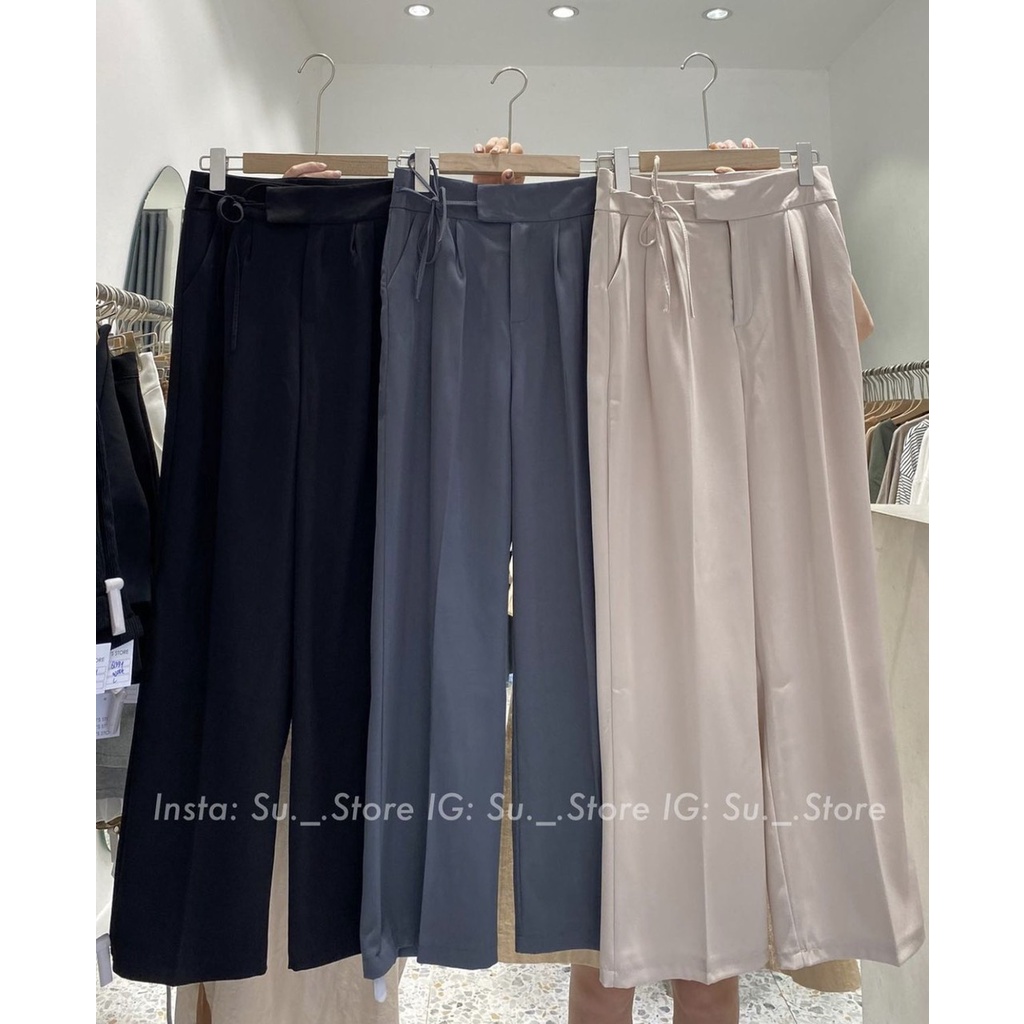 Quần tây ống rộng ulzzang thắt dây 1 bên chất vải tàu cao cấp,quần ống xuông phong cách trẻ trung