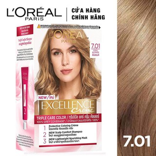 Kem Nhuộm Dưỡng Tóc Phủ Bạc L'oreal Excellence Cream 172ml - Màu 7.01 Vàng Sáng Năng Động