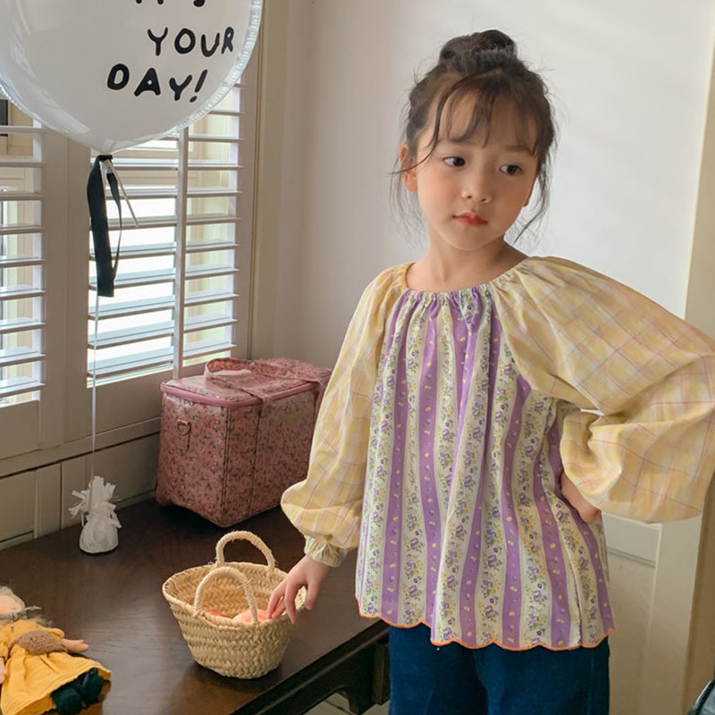 Áo Sơ Mi Chiffon Cổ Tròn Kẻ Sọc In Hoa Thắt Nơ Lưng Phong Cách Hàn Quốc Thời Trang Xuân Thu Cho Nữ