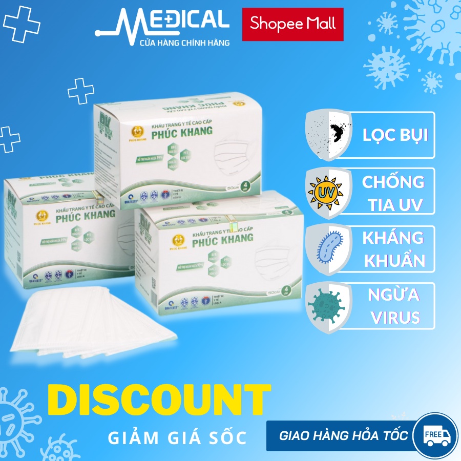 Khẩu trang y tế 4 lớp cao cấp PHÚC KHANG có giấy lọc kháng khuẩn MÀU TRẮNG - MEDICAL