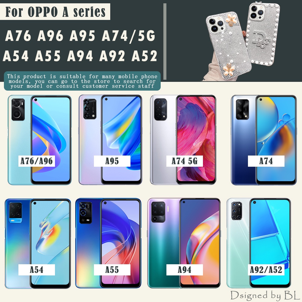 Ốp Điện Thoại Oppo A77S A78 A17 A73 A96 A95 A76 A74 5G A54 A55 A94 A92 A52 Đính Đá Và Ngọc Trai Giả Lấp Lánh Cho