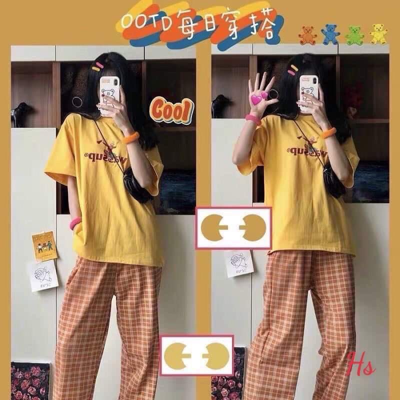 Sét áo wass vàng+quần kẻ HSU1