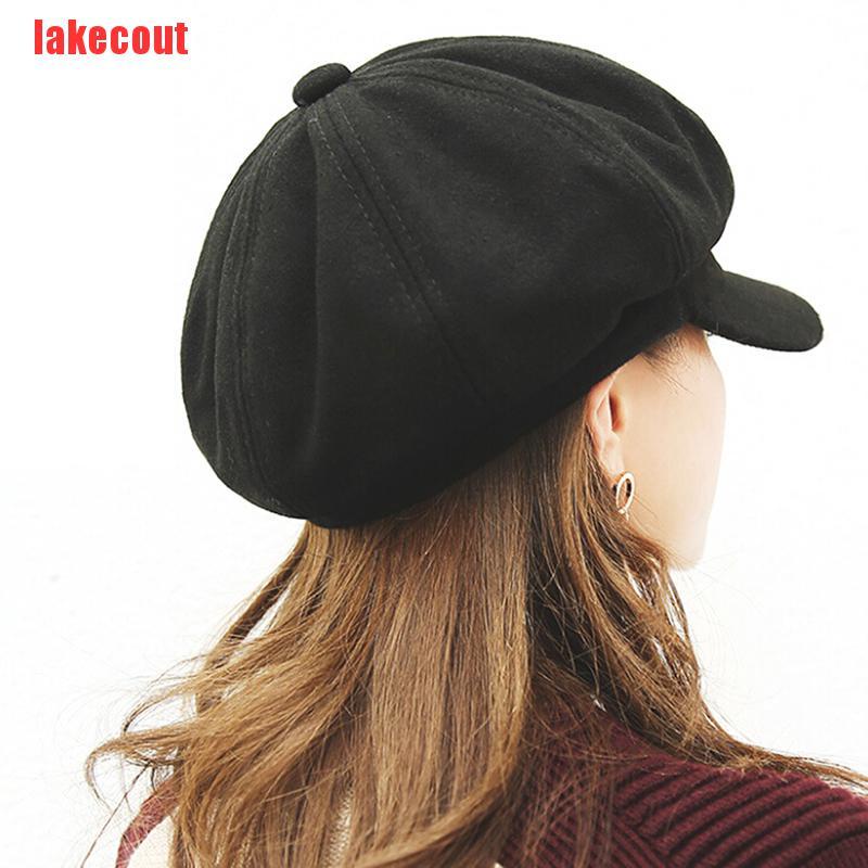 {lakecout}Womens Wool Blend Baker Boy Peaked Cap Belet Newsboy Hat with Elastic band YJB