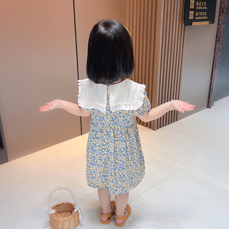 BABEPROUD Đầm Hoa Cổ Búp Bê Đính Nơ Xinh Xắn Cho Bé Gái 0-6 Tuổi
