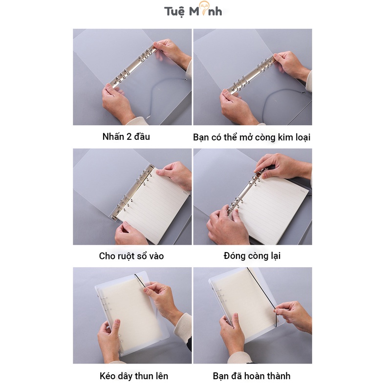 File bìa sổ còng sắt A5/ B5 dễ dàng thay giấy refill loại 6/9 chấu Tuệ Minh P06 chưa gồm giấy