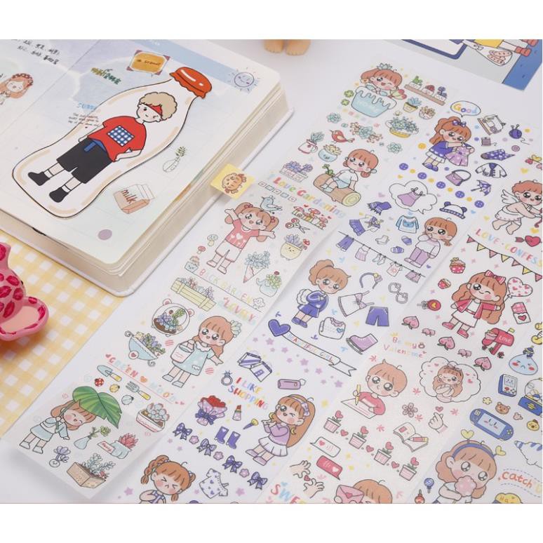 Sticker dài 35cm dán sổ trang trí moham nhật ký cô gái hàng ngày dễ thương