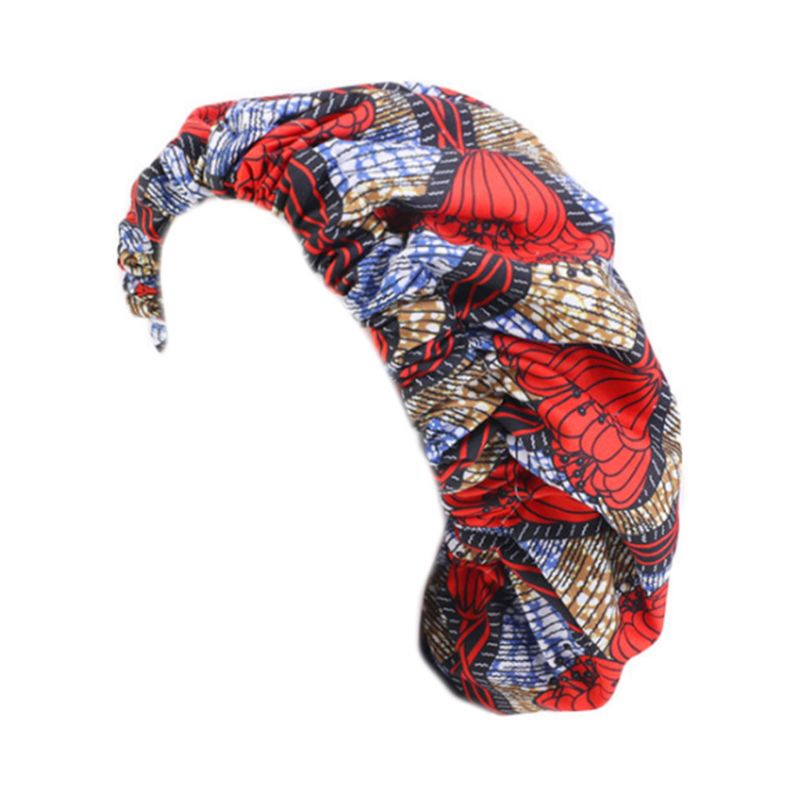 Mũ Turban Vải Satin Hai Lớp In Họa Tiết Hoa Phong Cách Châu Phi