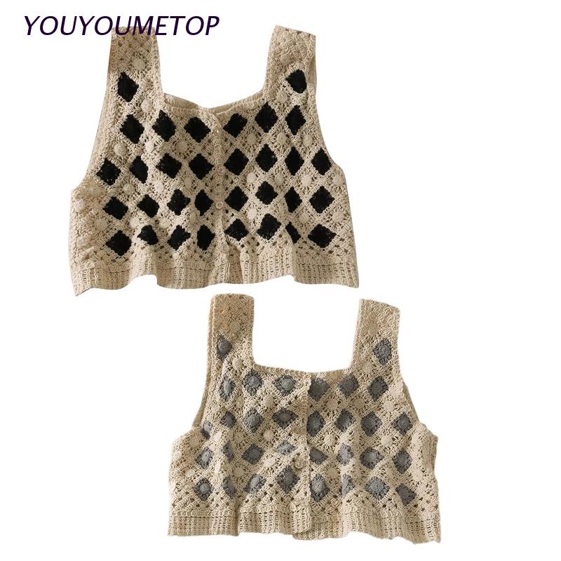 Áo Croptop Dệt Kim Không Tay Phối Nút Thời Trang Dành Cho Nữ