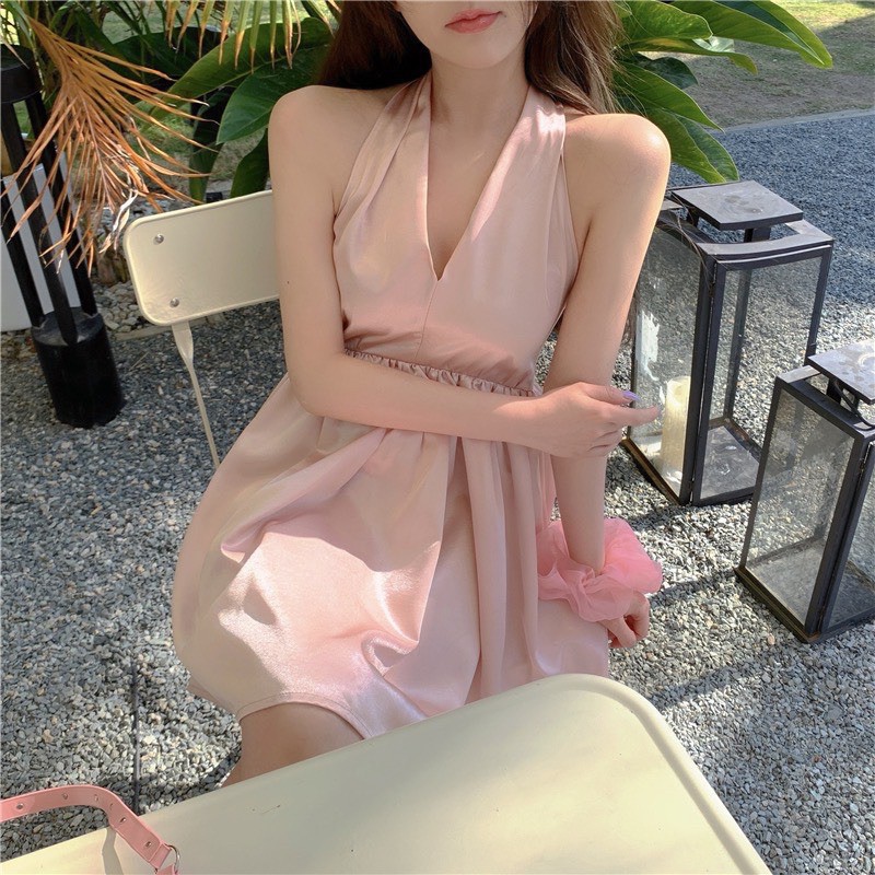 Đầm váy yếm lụa cột nơ, Đầm váy nữ xoè mút ngực hàng cao cấp | BigBuy360 - bigbuy360.vn