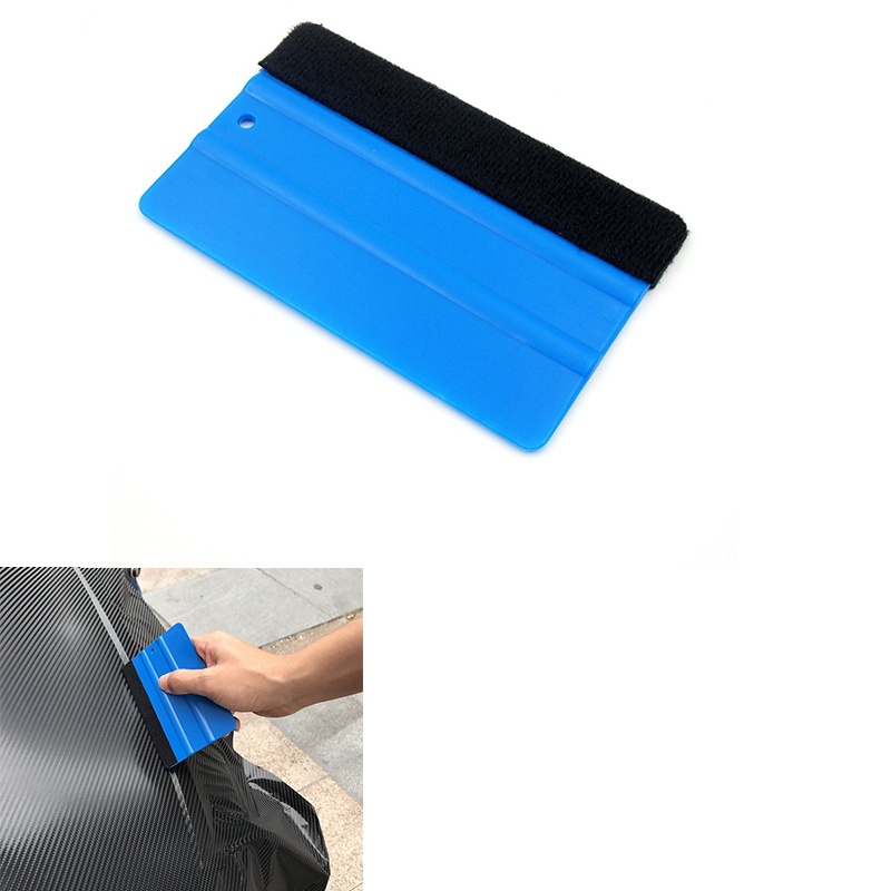 1 Dụng Cụ Cạo Phim Vinyl Màu Xanh Dương Viền Nỉ Kích Thước 10cm*7.2cm Dán Xe Hơi