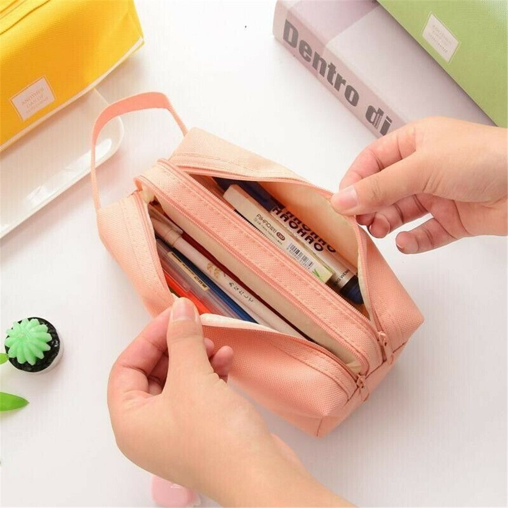 Túi đựng bút bằng vải hai khóa kéo sức chứa lớn nhiều màu cho học sinh/ văn phòng/ đến trường