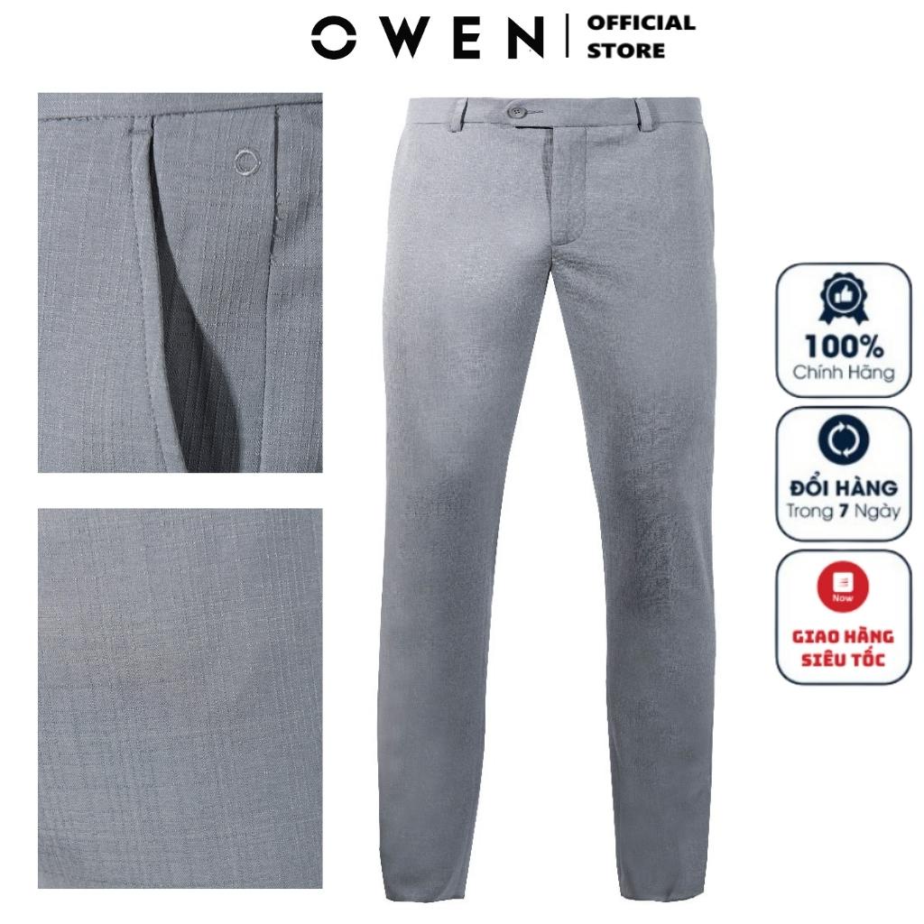 Quần Âu Nam Quần Tây Công Sở Cao Cấp OWEN QS23494 Dáng Slim Fit Ống Ôm Màu Kẻ Chìm Xám Nâu Vải Nano Nhẹ Mát