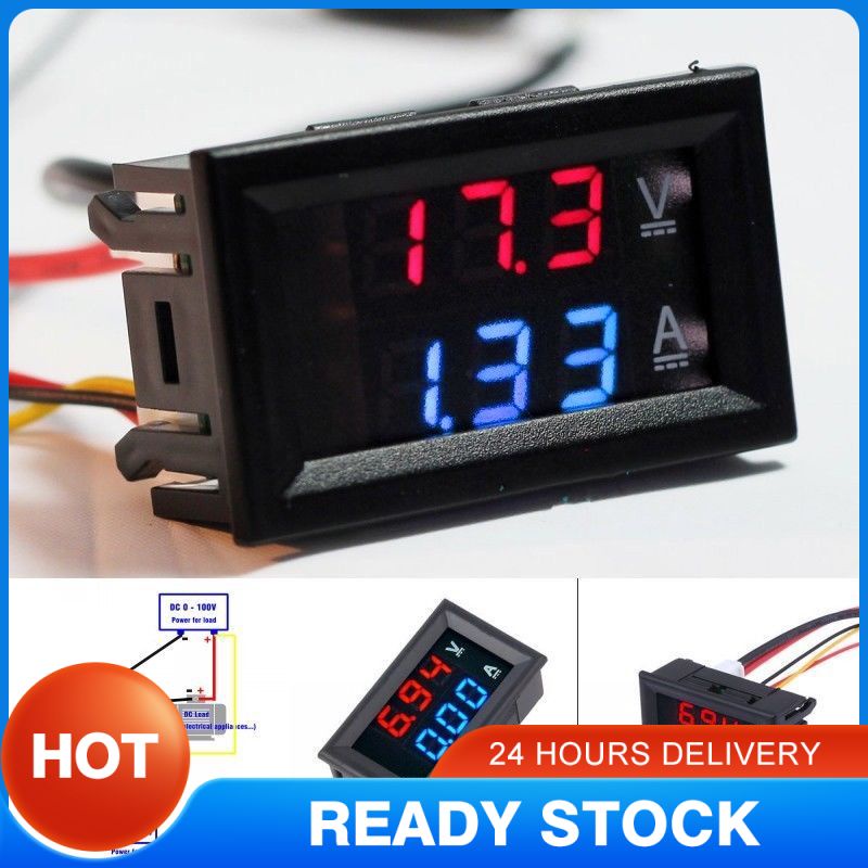 New DC 100V 10A Vôn Kế Ampe Kế Blue Red LED Amp Kép Kỹ Thuật Số Volt Meter Đo>>> thủ môn