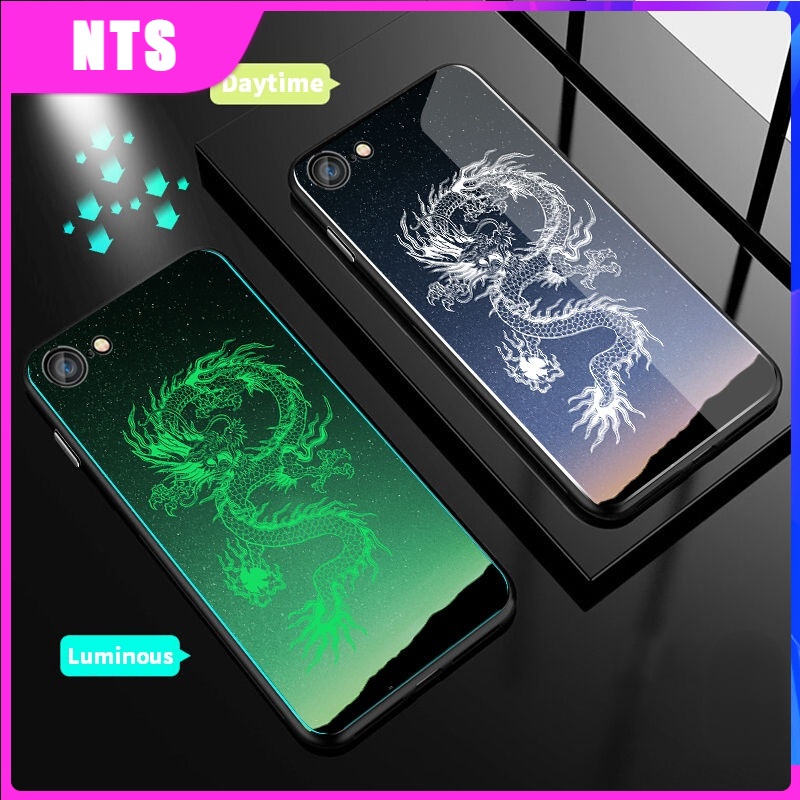 For iPhone Ốp Điện Thoại Kính Cường Lực Dạ Quang Chống Sốc In Hình Rồng Cho iPhone 13 Pro Max 12 Pro Max 11 Pro Max X SE 2020 8 7 Plus