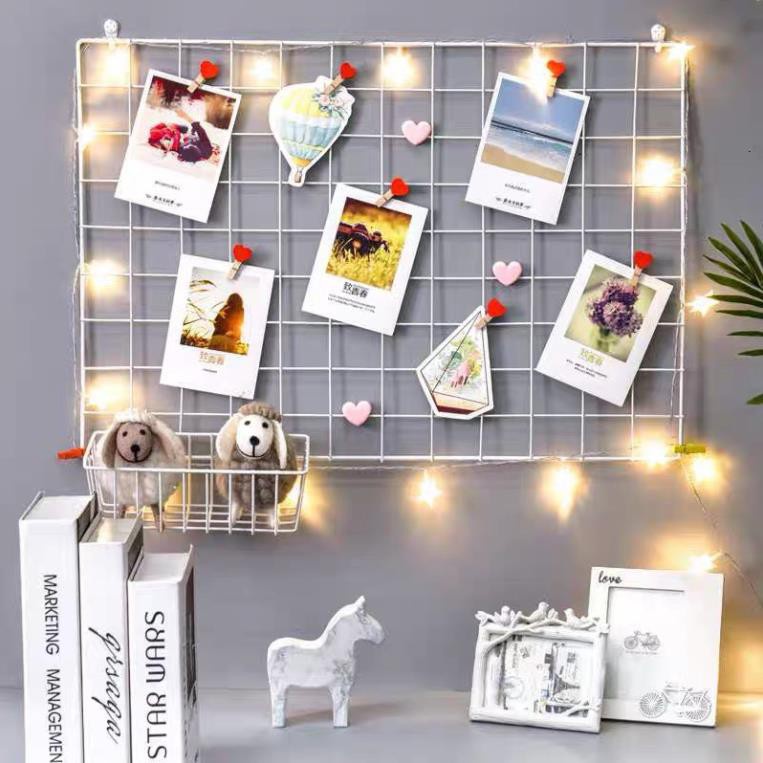 Khung lưới sắt khổ to chất liệu thép sơn tĩnh điện decor nhà cửa, trang trí phòng ngủ bàn học kèm đinh ghim 3 màu