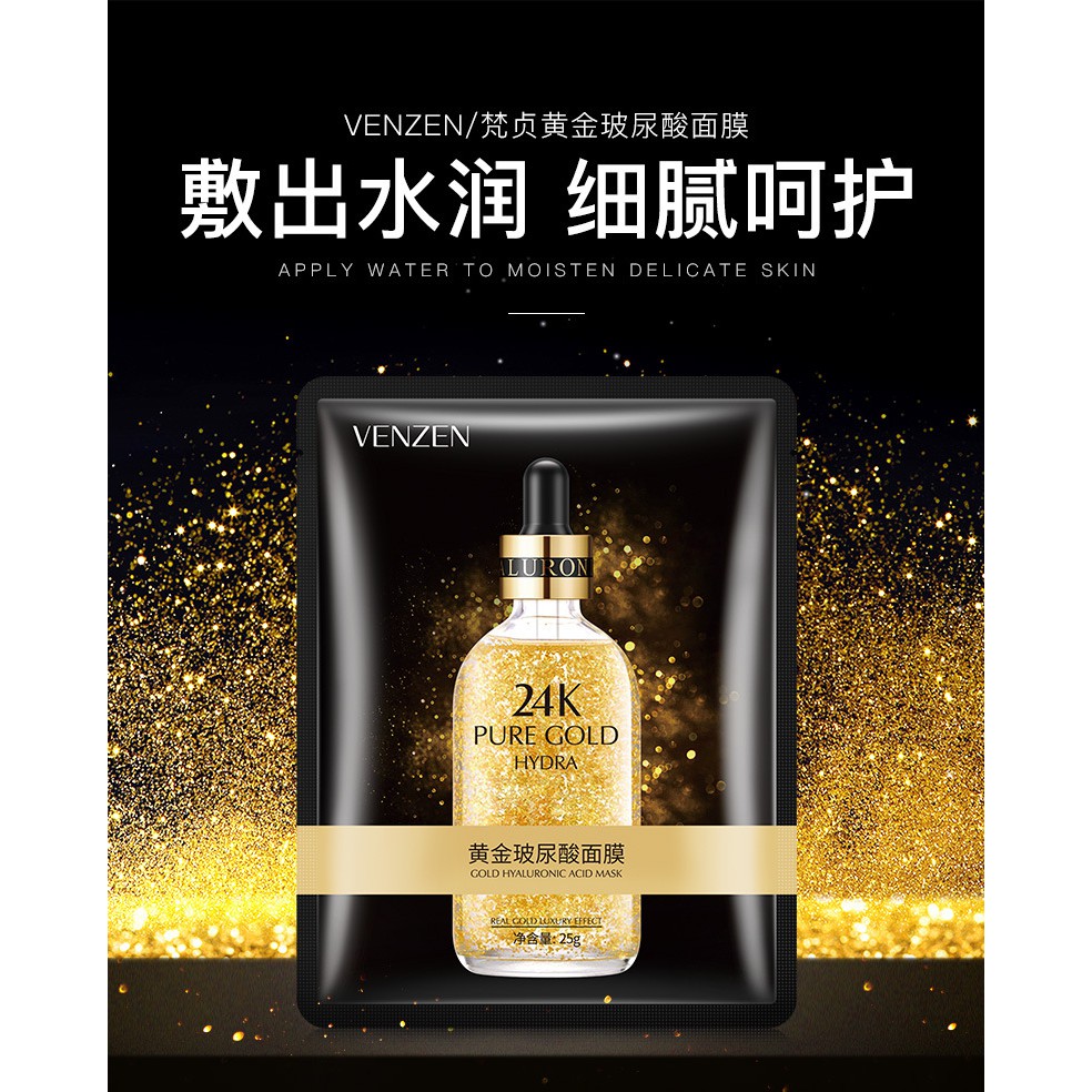 Mặt nạ tinh chất vàng 24K Pure Gold Venzen   dưỡng trắng, cấp ẩm, tăng đàn hồi cho da