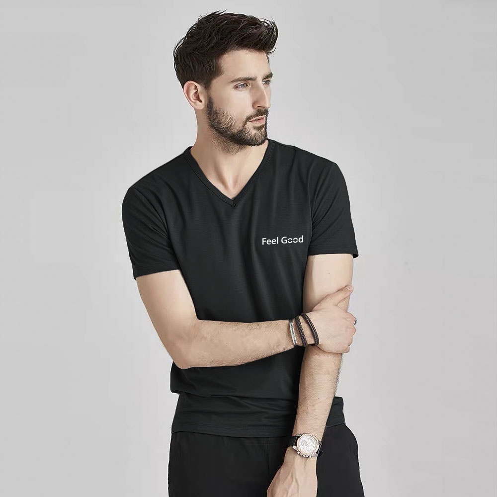 Áo thun trơn nam cổ V FEEL GOOD ngắn tay vải Cotton 100% co giãn,dày dặn,form regular trẻ trung, lịch lãm, nam tính