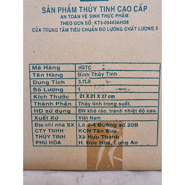 Bình Thủy Tinh Ngâm Rượu 2.7 Lít Phú Hòa