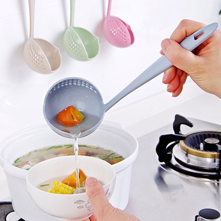 Muỗng Lọc Cán Dài Bằng Nhựa Hai Trong Một Tiện Lợi Dành Cho Nhà Bếp