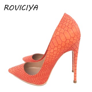 ∋❃✷❈♕Giày nữ Pumps màu xám Họa tiết hình rắn Ngón chân gợi cảm Gót cao 12 cm Giày thiết kế cộng với kích thước YG020 ROV