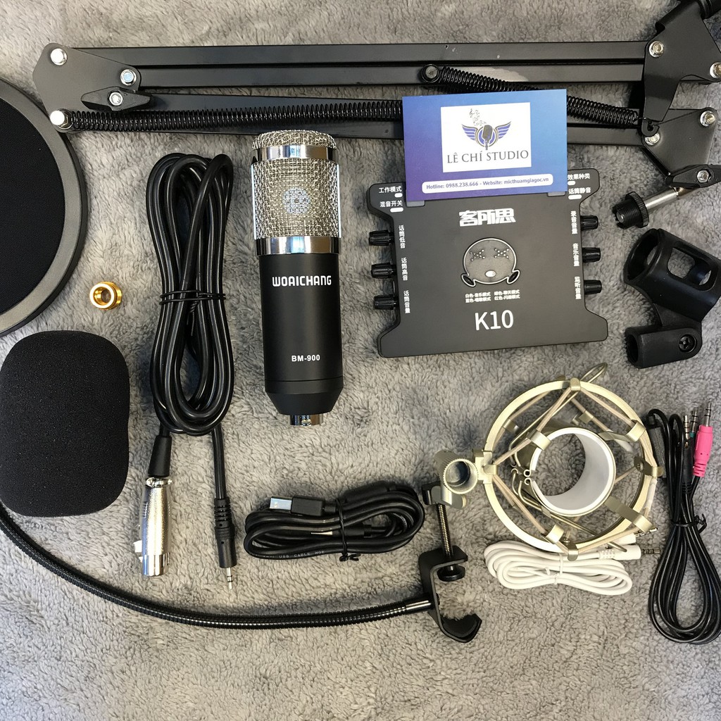 Bộ Combo Micro Thu Âm BM900 + Sound Card XOX K10 + Phụ Kiện