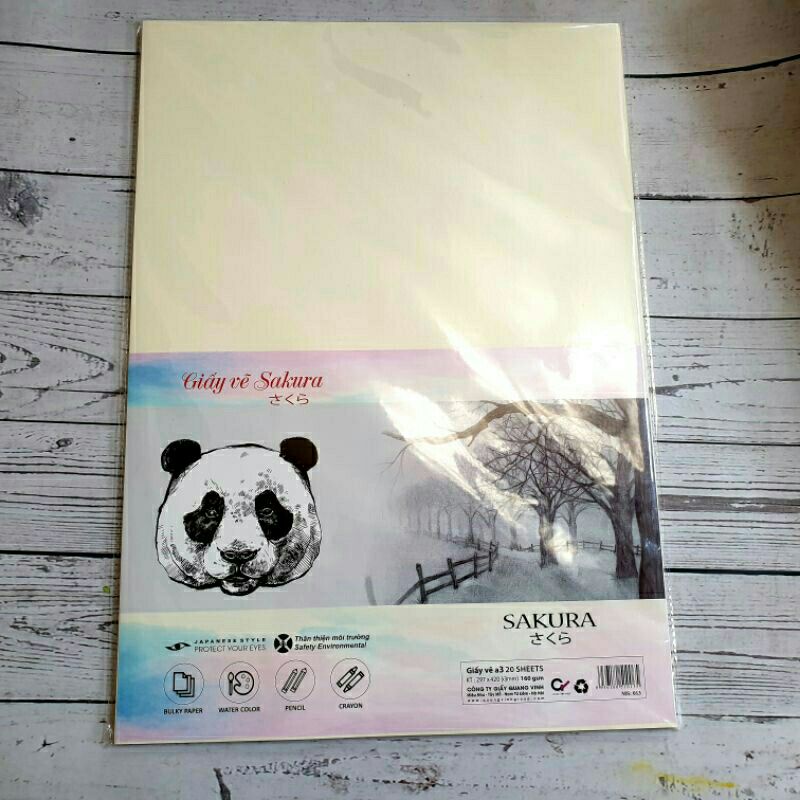 Tập 20 tờ giấy vẽ a3, a4 giấy sần Sakura chính hãng
