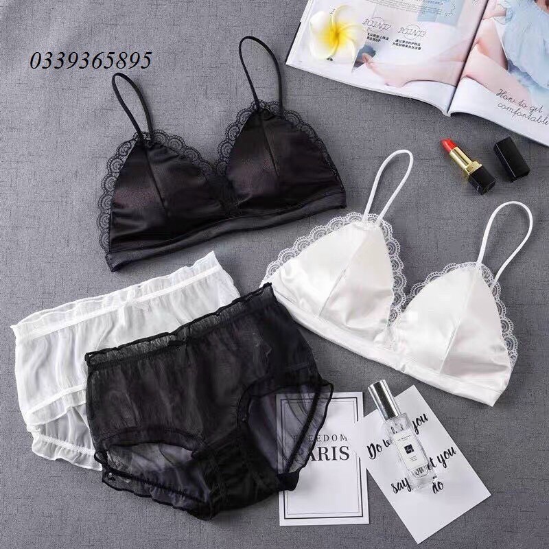 Áo Ngực Đệm Mút Mỏng Không Gọng SAM SAM Kiểu Bra Satin Phối Ren Sang Trọng Free size