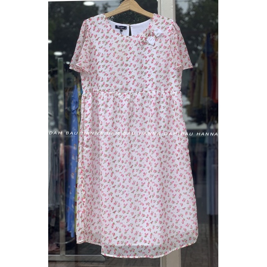 [HANNA] Đầm bầu hoa nhí vải voan mát mùa hè không nhăn có túi thiết kế dáng baby doll dễ thương cho mẹ trẻ có size 80kg